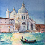 Basilique Santa Maria della Salute de Venise_Le Grand Canal_papier aquarelle Canson Héritage grain fin 300 g/m2-140 lb; 23x31 cm, 9.1 in x 12.2 in. 