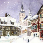 Village enneigé. Allemagne_peinture originale_10x15 cm (A6)_carte peinte à la main