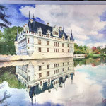 Château d'Azay-le-Rideau. Papier aquarelle Canson Héritage grain fin 300 g/m2-140 lb; 23x31 cm, 9.1 in x 12.2 in.
