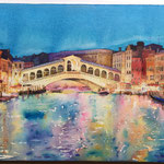 "Rialto de nuit. Venise féerique". Papier aquarelle Canson Héritage grain fin 300 g/m2-140 lb; 23x31 cm, 9.1 in x 12.2 in.