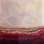 glittering landscape white & red - Acryl mit Kunsthar auf Holzkorpus - 80 x 80 x 4