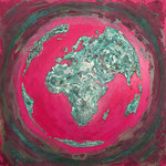 one earth - pink spirit - Acrylic with patina, on canvas - 39,5  x 39,5 x 1,5