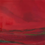 red glossy landscape - acrylic with resin, on wood - 15,5  x 15,5 x 1,5 