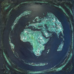 one earth - dark blue - Acryl mit Patina auf Leinwand - 100 x 100 x 4
