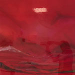 red glossy landscape - acrylic with resin, on wood - 31,5 x 31,5 x 1,5