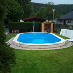 Oval-Pool 8,00 m x 4,00 m x 1,50 m aufgebaut am 09.05.2012 in Breuberg