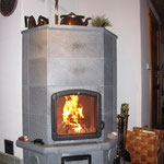 Soapstone fireplace - stays warm for a long time (plenty of firewood around the house) 
