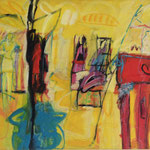 Nr. 79: Zwischendurch im rotem Kleid, 6/2002 Acryl auf Leinwand, 90x70 cm, Privat