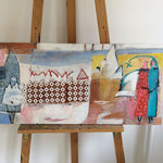 Nr. 68: Wir zwei fahren irgendwo hin, Mischtechnik auf Holz, 40x87 cm, Privat