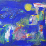 Nr. 9: Blauer Vogel, 6/1995  Acryl auf Holz, 120x58 cm, Privat