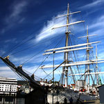 Segelschiff im Hafen von Bergen / Norwegen