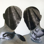 Senza titolo (La sconosciuta), 2012 - acrylic and collage on wood - cm 62,5x62,5