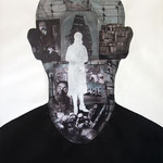 Inquieti eroi, 2011 - acrylic and collage on canvas - cm 106x73