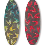 Angeli in caduta, 2001 (diptyc) . acrylic on wood - 130x50 (each one)
