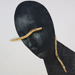 Untitled, 2018 . wood, acrylic and collage on canvas . cm 40x30 