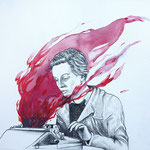 Ragazza in fiamme, 2025 . watercolor and pencil on paper . cm 28,3x38,5