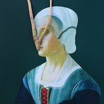Untitled, 2021 . wood, acrylic and collage on canvas . cm 40x30