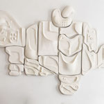 Sculpted bas-relief, fresco in volume, in ceramic by Olivia Cognet, on commission. Galerie Gabel- Biot- Côte d'Azur