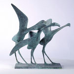 Pierre Yermia, sculpture en bronze, flamands roses. Oiseaux bronze. 33 x 15 : H. 65 cm autres tailles sur commande.