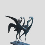 Pierre Yermia, sculpture en bronze, flamands roses. Oiseaux bronze