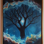 "Baum Weltraumnebel" Acrylfarbe auf Leinwand (Keilrahmen) 50x70 cm, inkl. Schattenfugenrahmen