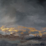 Sentinelle - huile et feuilles d'or sur toile 30x30