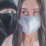 Corona 2020 - Schleierhaft, Acryl/Lw, 40 x 60 cm