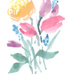 Aquarellübung "Abstrakte Blüten": bunte Blüten