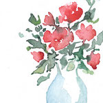 Aquarellübung "Roter Rosenstrauß in Vase": üppiger Strauß in durchsichtiger Vase