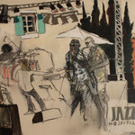 37- Jazz à l'Hospitalet, Technique mixte (fusain, pastel, huile), format 60 cm x 81 cm, prix :    950 €