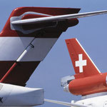 Leitwerk einer MD-87 von Austrian und MD-11 der Swissair/Courtesy: Swissair