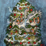 Merry Christmas!　～おやすみ～　F3号　日本画：布紙本着彩、アルミ梨子、金属泥