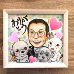 ワンちゃんと一緒に似顔絵を描く