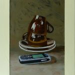 Tassen und Handy, 2002, Hgl, 55 x 70 cm, 480,-€