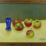 Blaues Glas, Äpfel, 1998, Hgl, 56 x46 cm, 320,-€