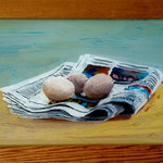 Eier auf Zeitung, 2001, Hgl, 55 x 32 cm, 250,-€