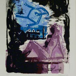 Blauer Stuhl, Farblinol, 1989, Aufl. 8. 53 x 79 cm