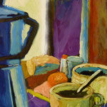 Frühstück, 1985, Mischt./LW, 90 x 95 cm