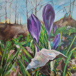 Frühling - Krokuss, Acryl auf Leinwand, 80x80 cm