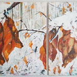 Winter - Blätter im Schnee, 2teilig, 80x80 cm und 80x60 cm