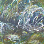 Gräser am Wasser, Acryl auf Leinwand, 70x140, 2020