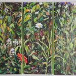 Wiesenstück, 5teilig je 50x20 cm, Acryl auf Leinwand, 2021