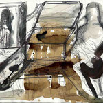 Die letzte Reise (Skizze), 21 X 29,7 cm, Kugelschreiber, Marker, Graphit, Kaffee auf Papier,  2010