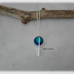 Collier sautoir cuir bleu et turquoise avec anneau et barre argenté - chaîne  en métal argent vif garanti sans plomb, sans cadmium et sans nickel - 14 euros