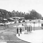 The Green looking towards Shirley Road, c. 1933. The new library is on the right, and the corner of a tram can be seen on the far right, waiting at its new terminus. "Our car" belonged to Fred Cowan, owner of Fred's cafe. (Dianne Kenny)