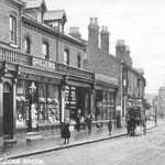 Shops on the Warwick Road, c.1901. Station Road is on the right, and the building on that corner became the silent cinema, the Picture Playhouse, late in 1913 (see below).