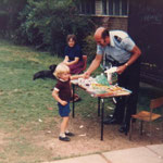 Sergeant Richardson giving out prizes. He was our knight in shining armour. He rode a big motor bike and often bought us ice creams. He also repaired the ceiling of the portakabin, which yobs had broken.