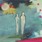searching searching searching, 2014 Buntstift, Kohle, Acryl. Bleistift,Pastell auf Leinwand 30 x 40 cm