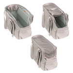 Hundetasche Innenansicht mit integrierter Kurzleine, Karabiner und wendbarer Innenmatte für Sommer und Winter