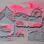 Collage weiß und schwarz auf pink, 50 x 65 cm